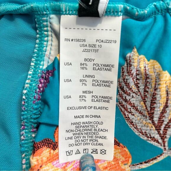 Jantzen Ideal Teal Floral Front Wrap Peplum Tankini Swim Top Size 10 Medium - Picture 11 of 12